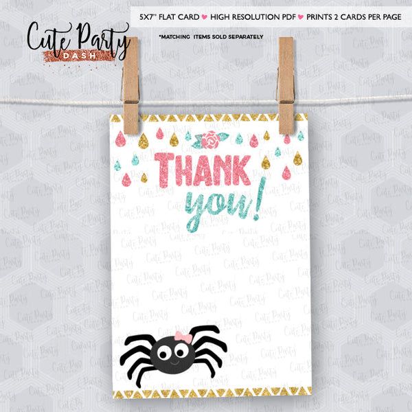 Editable Itsy Bitsy spider First birthday Girl thank you card