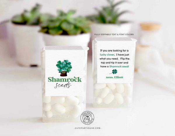 Modern Minimalist St. Patricks day shamrock Seeds Tic Tac Mint labels - Instant Download