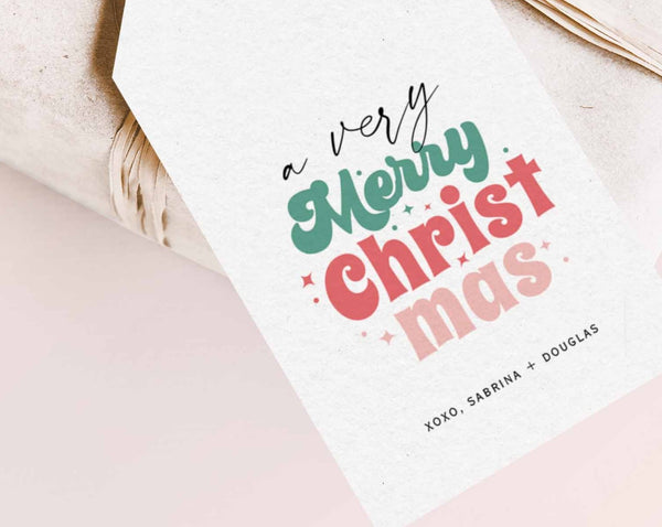 Groovy Minimalist Christmas Favor Gift Tag - Instant Download