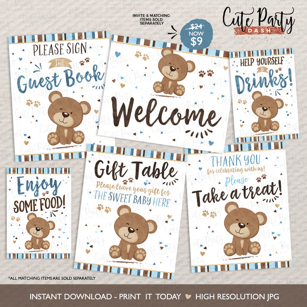 Little Brown Bear Baby Shower Printable Decorations - Digital Download