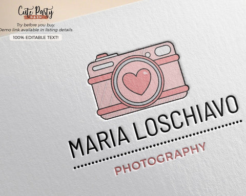 Photography Camera Logo - Premade Logo - Cute Party Dash