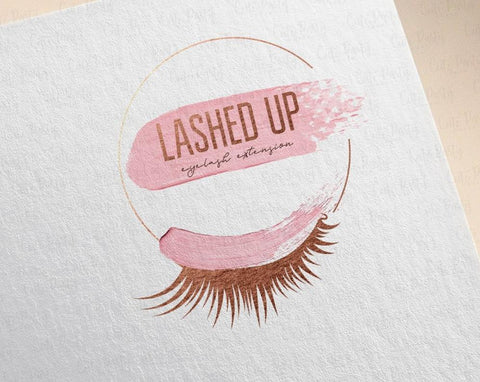 Watercolor and Rose Gold Lash Logo Design - Premade Logo - Cute Party Dash