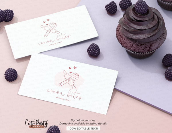 Watercolor Cake Bakery Logo - Premade Logo - Cute Party Dash