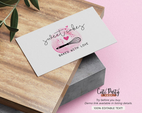 Watercolor Cake Bakery Whisk Logo - Premade Logo - Cute Party Dash