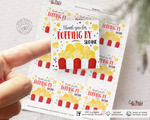 Popcorn Movies Birthday Party Favor Tags - Digital Download