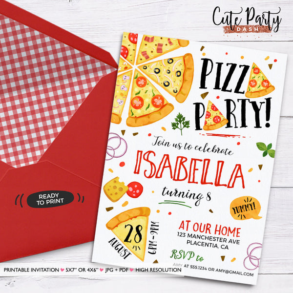 Editable Pizza party food cards, Place Card, Tent Card - Instant Download