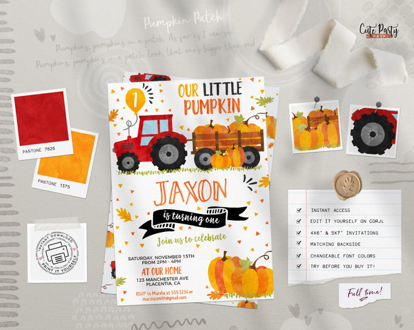 Our Little Pumpkin Birthday Party Water Bottle Labels - Digital Download - Cute Party Dash