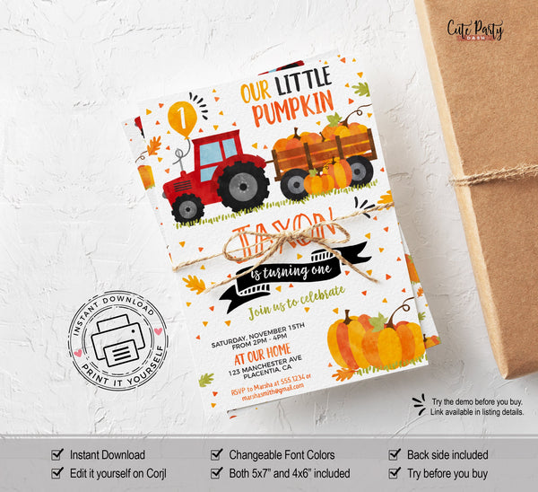 Our Little Pumpkin Birthday Party Invitation - Digital Download - Cute Party Dash