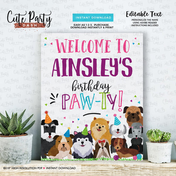 Puppy Birthday Party Decorations - Digital Download - Cute Party Dash