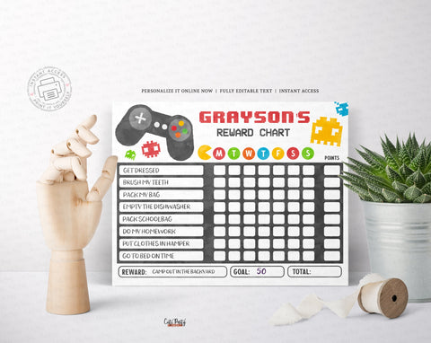 Editable Video Game Reward Chart for kids and toddlers - Digital Download