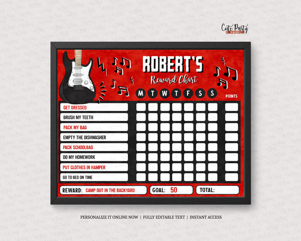Editable Guitar Reward Chart for kids - Digital Download