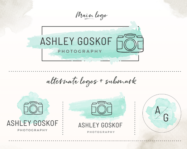 Watercolor Photography Logo Design Template - Premade Logo