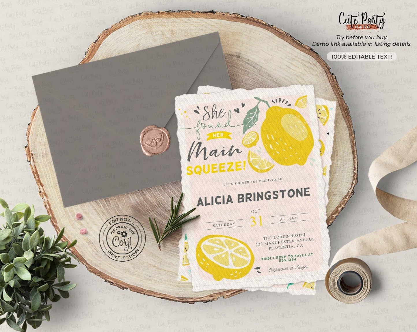 She Found Her Main Squeeze Bridal Shower invitation - Digital Download - Cute Party Dash