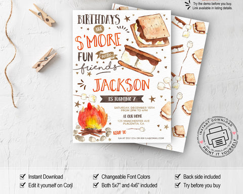 S'mores Birthday Party Invitation - Digital Download
