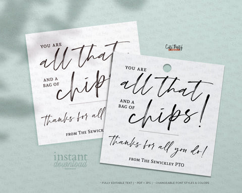 You Are All That and a Bag of Chips Gift Tag - Digital Download