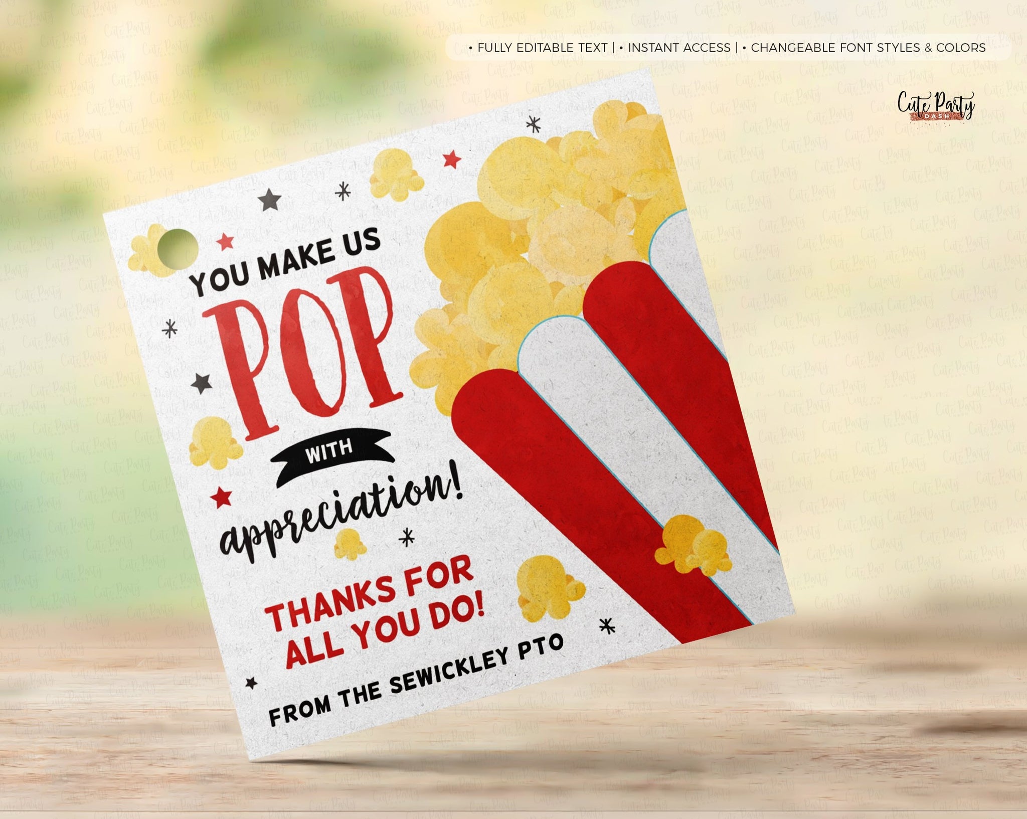 You Make Us Pop with Appreciation PopCorn Gift Tag - Digital Download