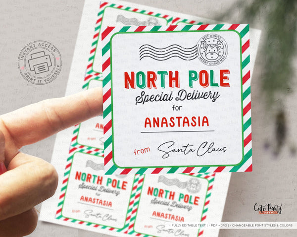 Christmas From Santa Gift Sticker North Pole Custom Gift Tag - Instant Download