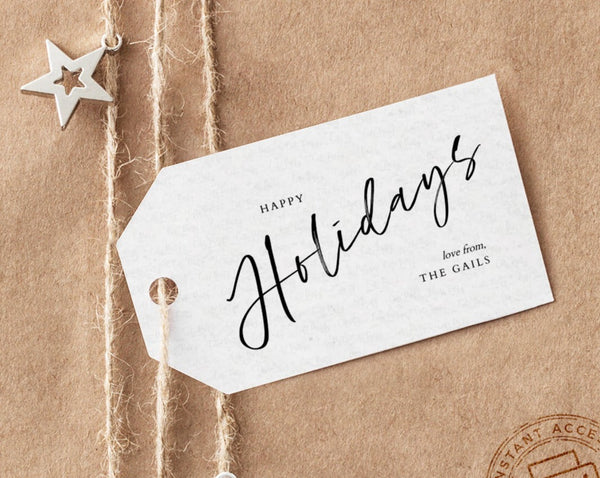 Minimalist Calligraphy Happy Holidays gift Tags - Instant Download
