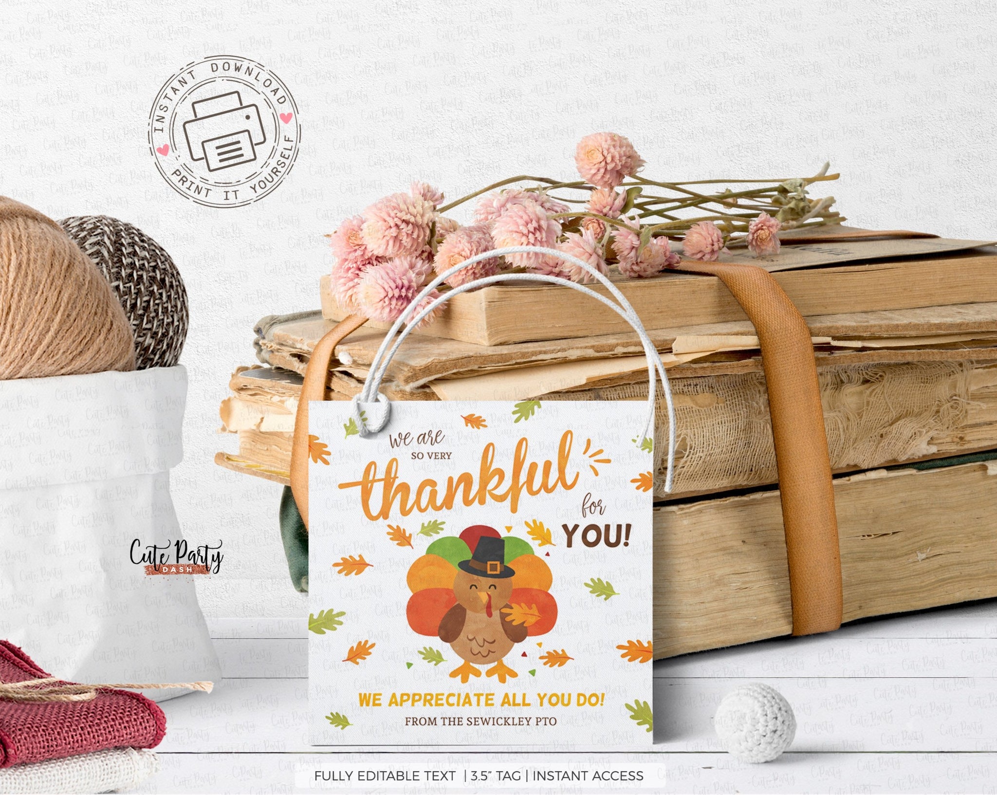 Thanksgiving Thankful for You Gift Tag - Digital Download