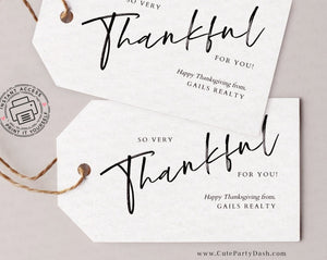Modern Calligraphy Thanksgiving Hang Tags Thankful for You Gift Tag - Digital Download