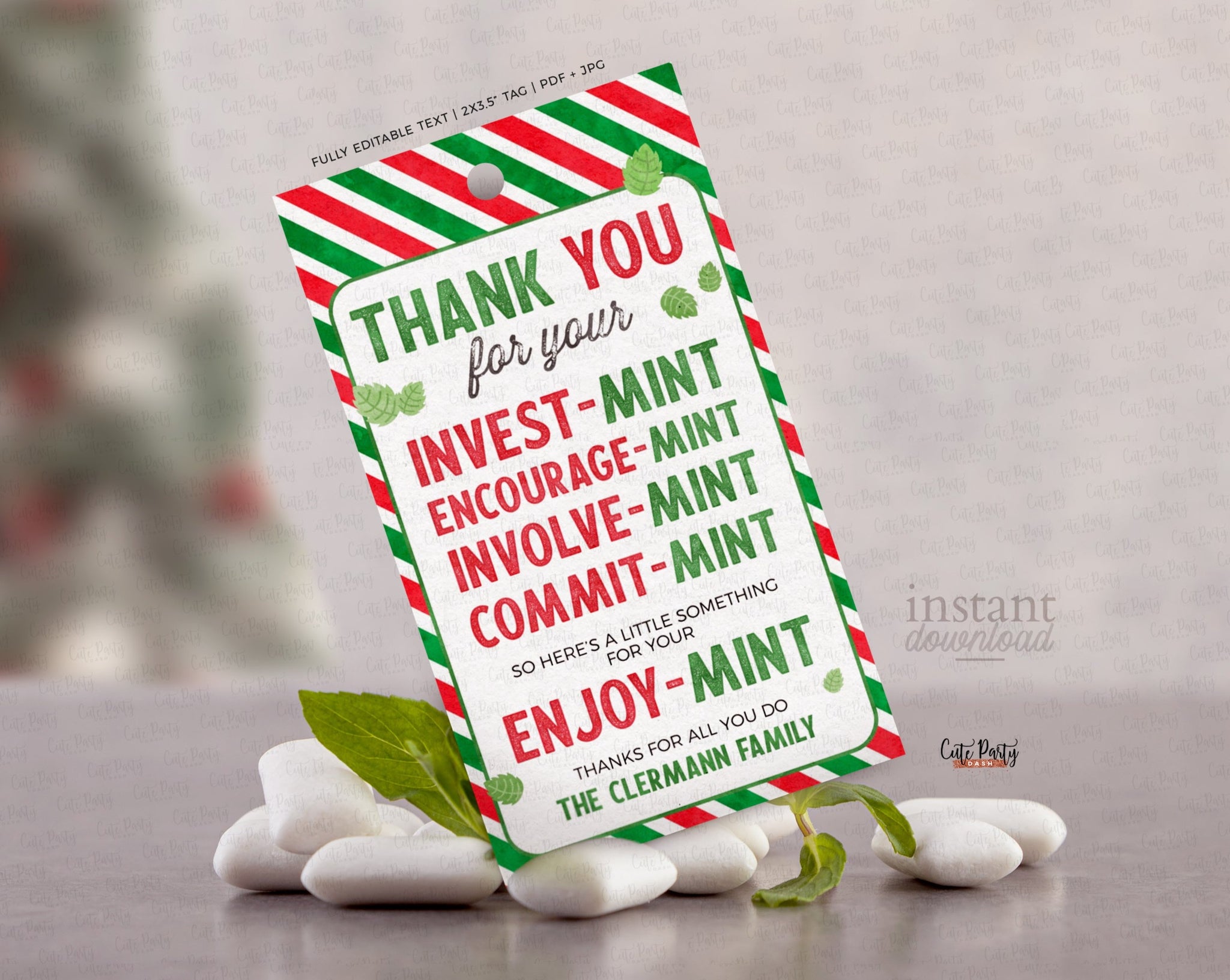 Christmas Thank You Mint Gift Tag, Enjoy-mint tag - Instant Download