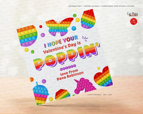 Valentine Pop It Fidget Toy Valentine's Day Gift Tag - Digital Download