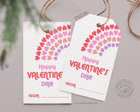Boho Rainbow Valentine's Day Tags Printable Kids - Digital Download