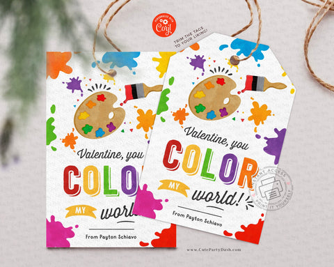 Editable You Color My World Valentine's Day Gift Tag - Digital Download