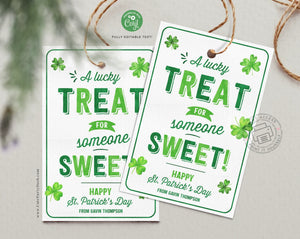 Lucky Treat for someone sweet Gift Tags, Happy St. Patrick's Day Printable tag, Lucky Charm Shamrock Cookie Tag - Instant Download