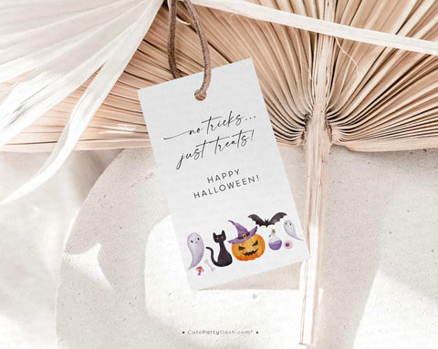 Modern Halloween No tricks just treats Gift Tag, Teacher Staff, Calligraphy gift tag, Minimalist Halloween treat Label