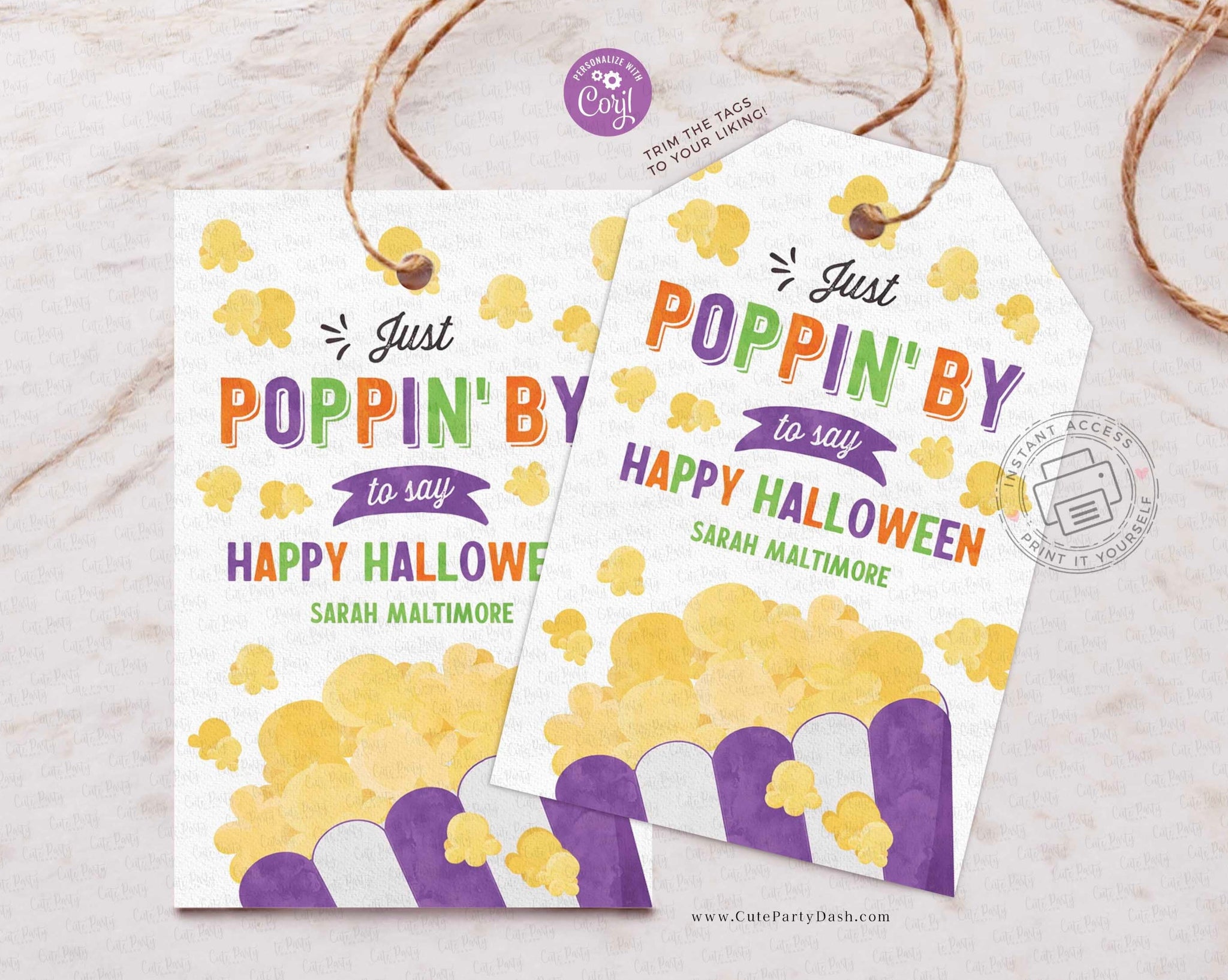 Halloween Popcorn Thank You Just Poppin' by Gift Tag - Digital Download