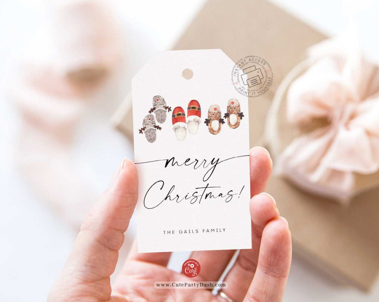 Modern Merry Christmas gift Tags, Editable Happy Holidays hang Tag, Printable Minimalist Christmas Gift Tags Corjl INSTANT DOWNLOAD, TG080