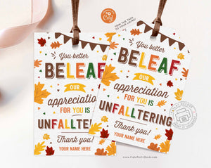 Fall Appreciation Gift Tag, Teacher Appreciation Fall Thanksgiving Thank You Tag - Digital Download