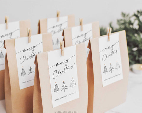 Minimalist Modern Merry Christmas gift Tags - Instant Download