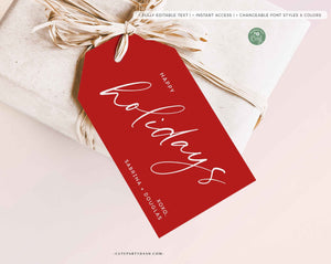 Minimalist Calligraphy Happy Holidays gift Tags - Instant Download