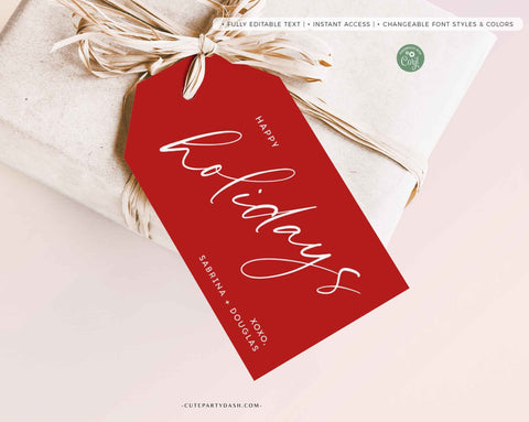 Minimalist Calligraphy Happy Holidays gift Tags - Instant Download