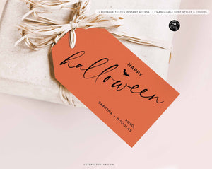 Halloween Minimalist Trick or Treat Gift Tag, Modern Calligraphy treat tag - Digital Download