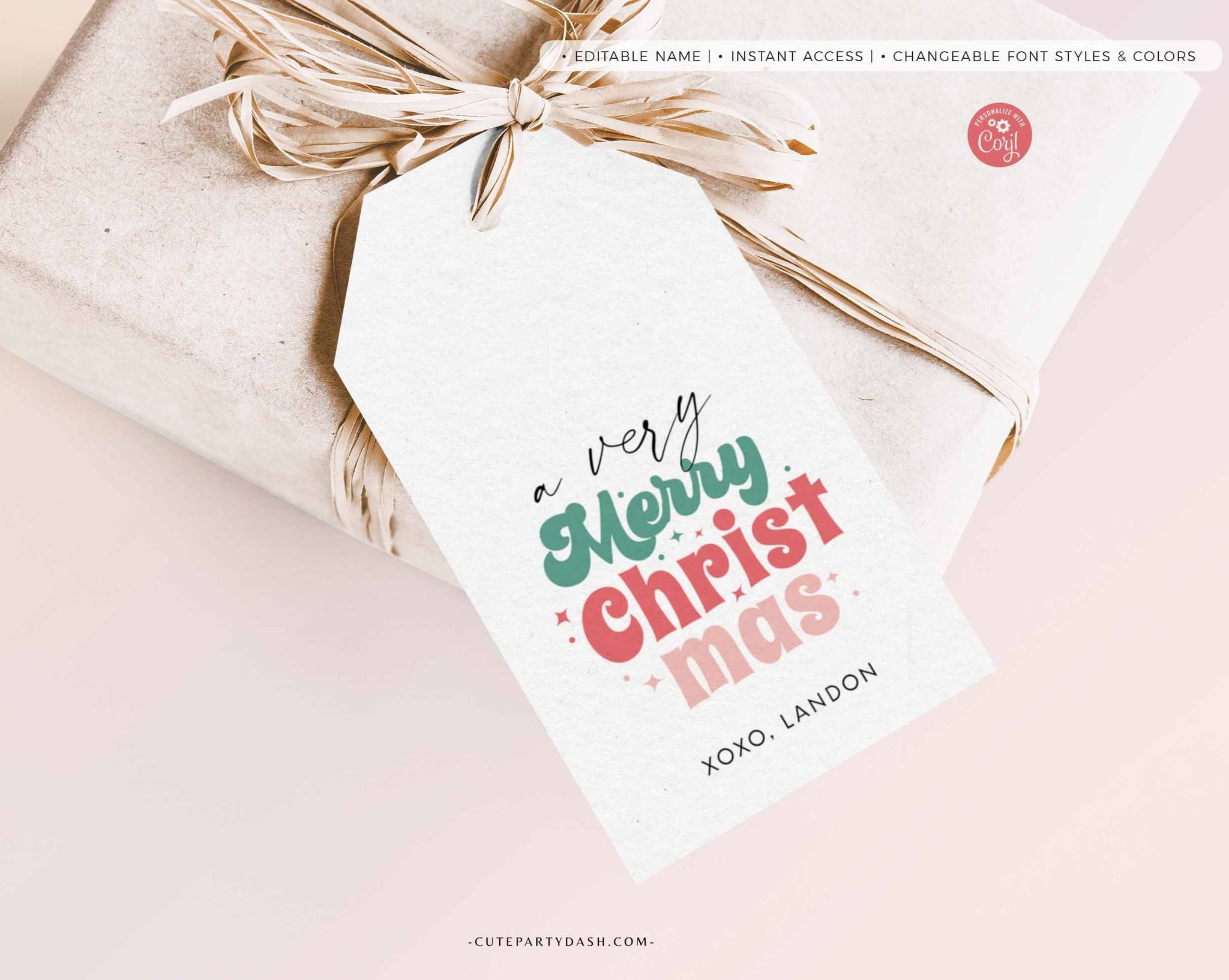 Groovy Minimalist Christmas Favor Gift Tag - Instant Download