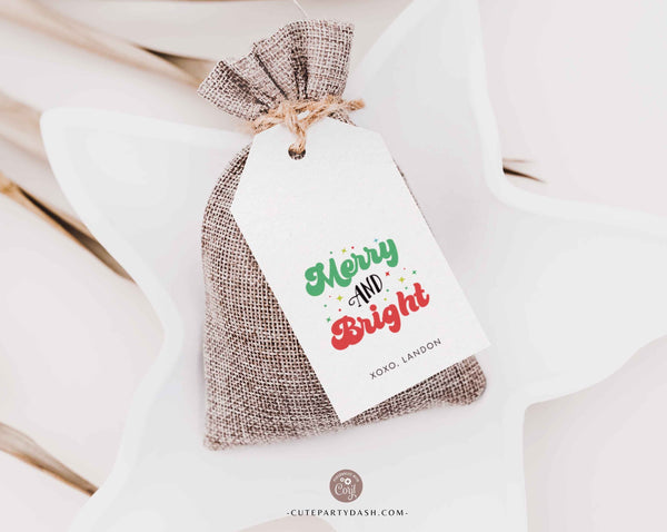 Groovy Minimalist Merry and Bright Christmas Favor Gift Tag