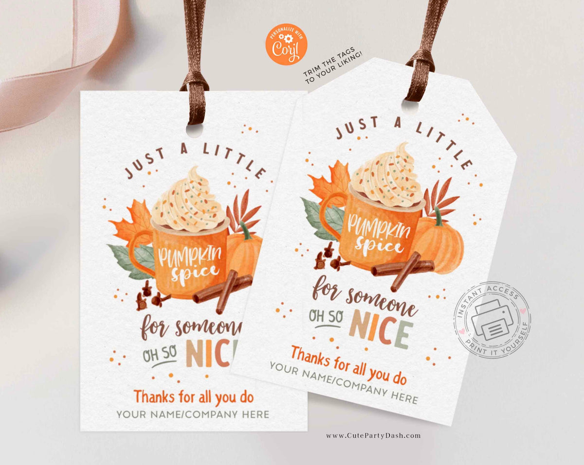 Pumpkin Spice for Someone Nice Gift Tag, Thanksgiving Thank You Tag ...