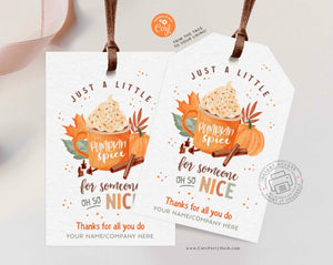 Pumpkin Spice for Someone Nice Gift Tag, Thanksgiving Thank You Tag - Instant Download