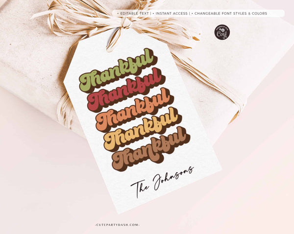 Groovy Thankful Gift Tag, Fall Appreciation Favor Tags - Digital Download