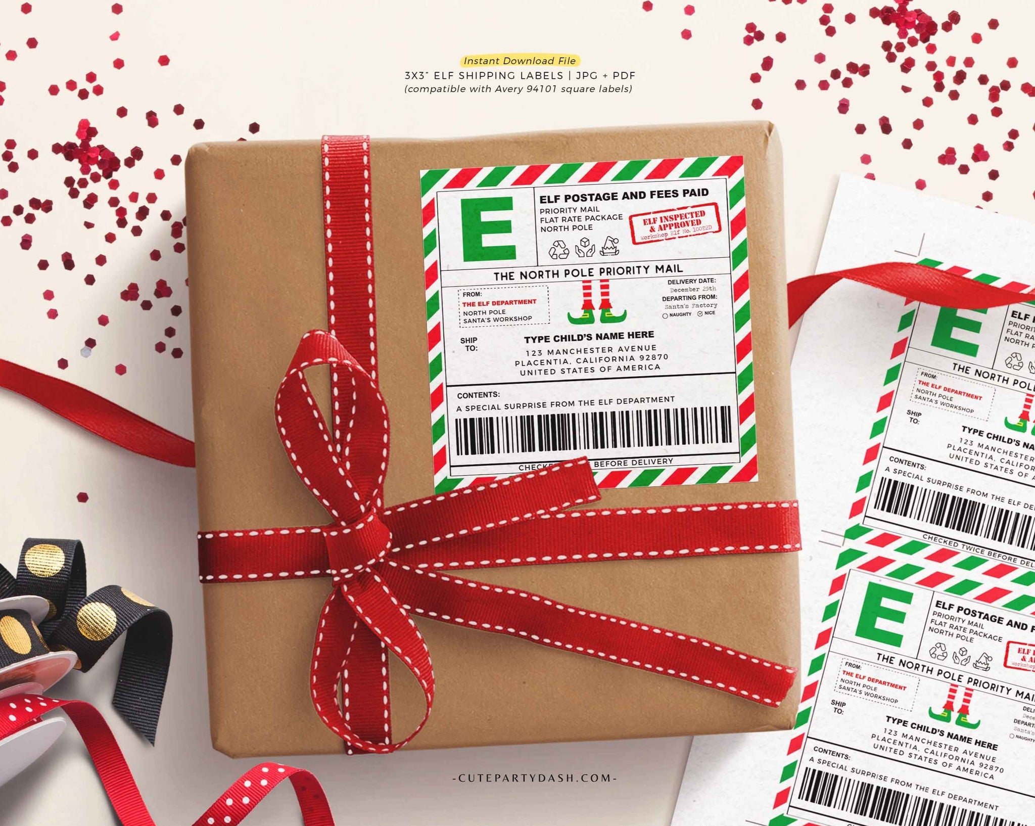 EDITABLE Elf North Pole Shipping Labels, Santa Mail, Christmas Mail Sticker From Santa