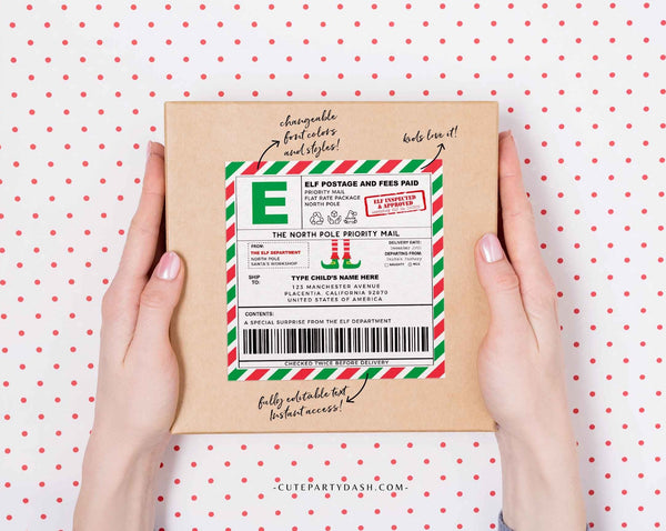 EDITABLE Elf North Pole Shipping Labels, Santa Mail, Christmas Mail Sticker From Santa