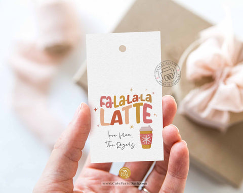 Retro Christmas Falalala Latte Gift Tag, Holiday Appreciation Gift Tags - Instant Download