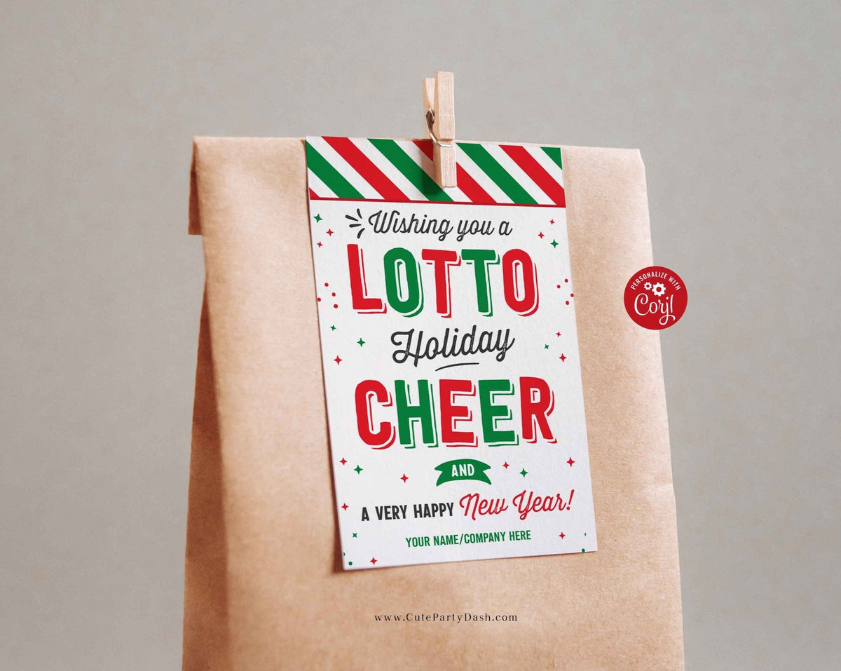 Christmas Wishing you a Lotto Holiday Cheer Gift Tag Instant Downloa