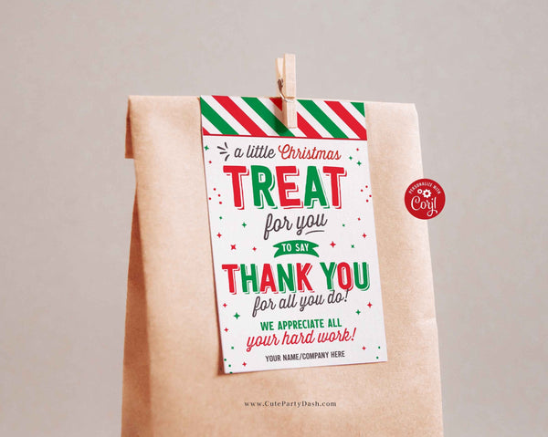 Christmas Treat Thank you Tag, Holiday Appreciation Gift Tags - Instant Download