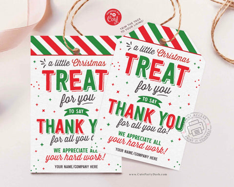 Christmas Treat Thank you Tag, Holiday Appreciation Gift Tags - Instant Download