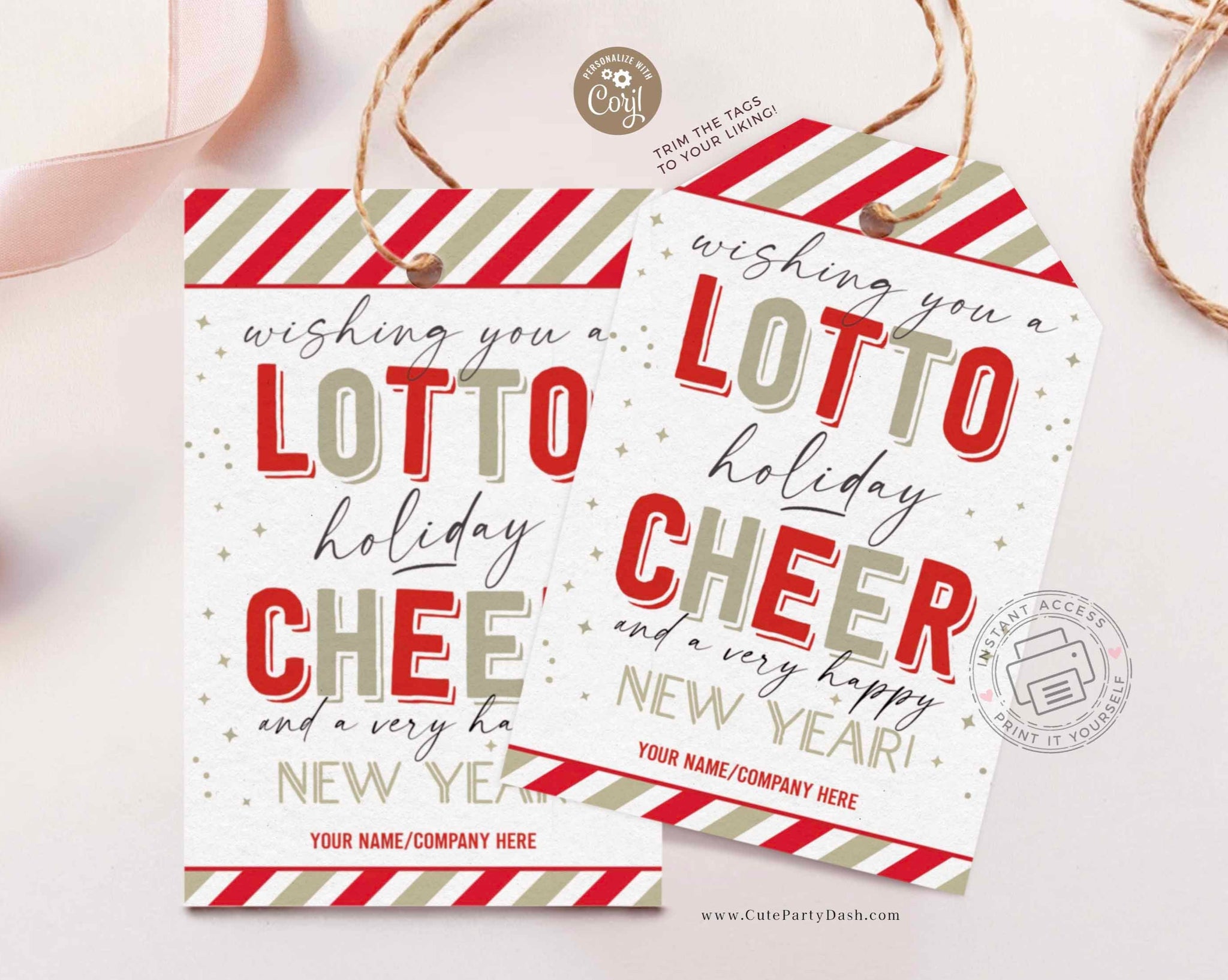 Christmas Wishing you a Lotto Holiday Cheer Gift Tag - Instant Download