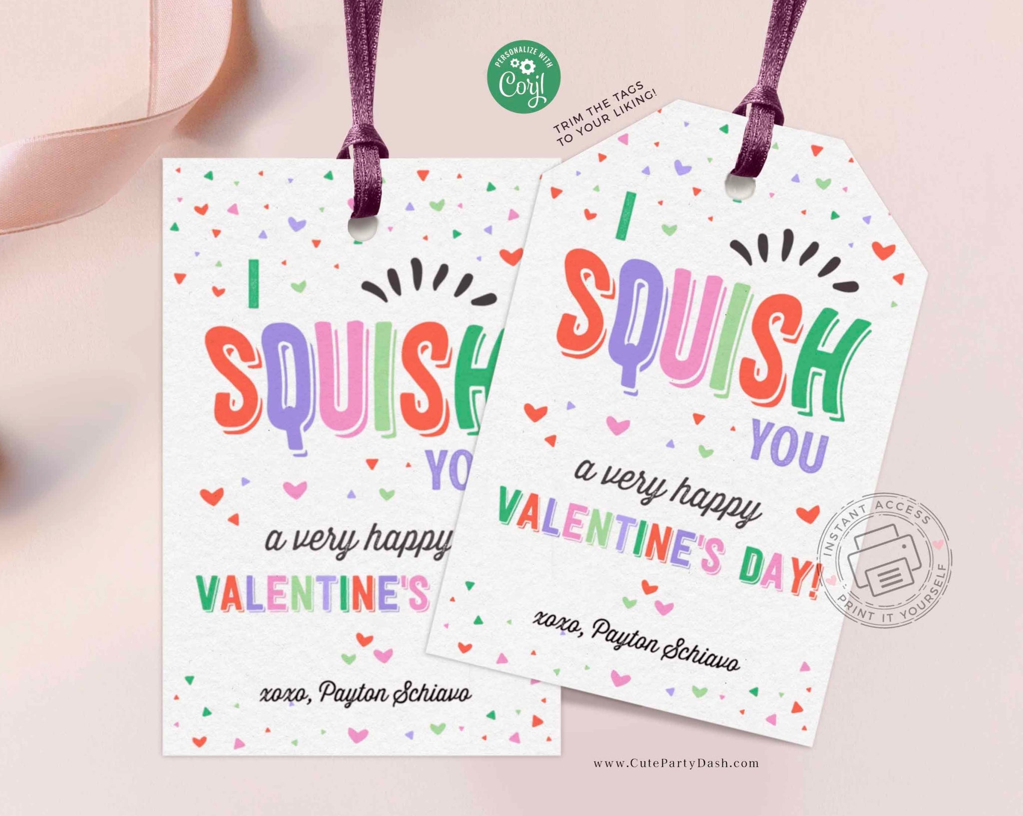 I Squish You a Happy Valentine's Day Treat Tag, Non-Candy Squishy Toy Valentine gift tag - Instant Download